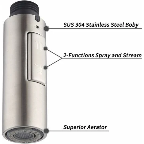 Replacement Kitchen Faucet Spout For Hand Shower Universal Detachable Faucet Head G1/2 Brushed SUS304 Stainless Steel PFS200-BS - Image 2