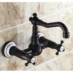 Single Handle Antique Inspired Kitchen Faucet - Wall Mounted, Oil Rubbed Bronze (Black)