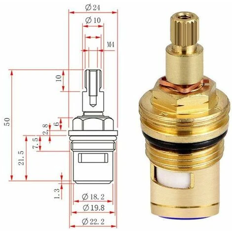 4 Pcs Brass Ceramic Disc Faucet Replacement Ceramic Cartridge Universal Ceramic Brass Cartridge Faucet Kitchen Faucet(Red Blue) - Image 3