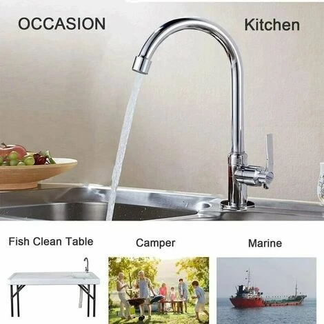 Cold Water Sink Faucet Single Handle One Hole High Arc Deck Mount Stainless Steel Bar Faucet For Kitchen Garden Outdoor RV Easy Installation Chrome - Image 2