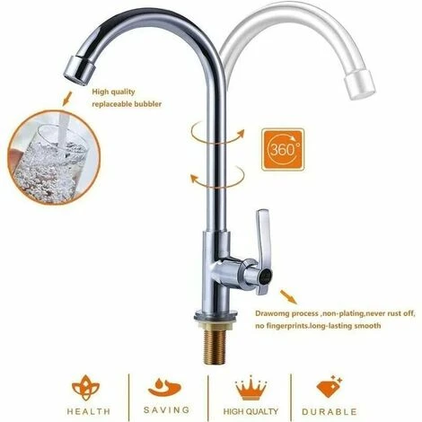 Cold Water Sink Faucet Single Handle One Hole High Arc Deck Mount Stainless Steel Bar Faucet For Kitchen Garden Outdoor RV Easy Installation Chrome - Image 4