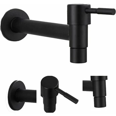 Mop Pool Faucet, Black Wall Mount Faucet, Wall Tap, Cold Water Faucet, Bathroom, Sink, Balcony, Kitchen Stainless Steel Water Saving Faucet (Black) - Image 5