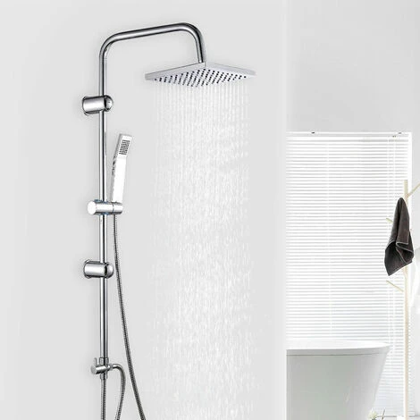 Bathroom Square Shower Mixer Set Twin Head Chrome Waterfall Riser Rail Hose NEW