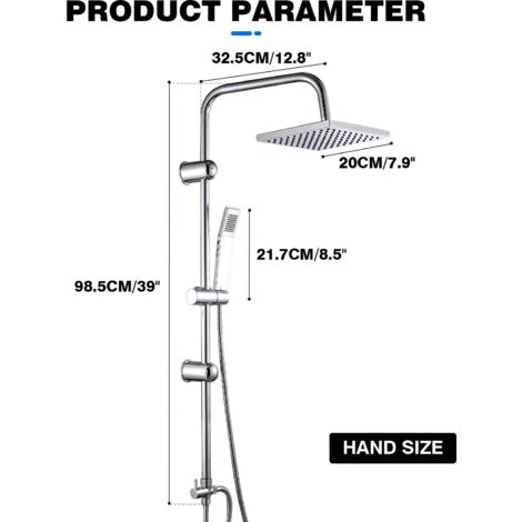 Bathroom Square Shower Mixer Set Twin Head Chrome Waterfall Riser Rail Hose NEW - Image 5