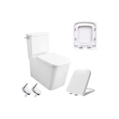 Modern WC Seat Quick Release Toilet Seat With Mute Soft Close Seat Cover & Removable Hinges For Easy Cleaning - Universal Bathroom Heavy Duty Anti-Bacterial Loo Seat Square White(440mm X 360mm)