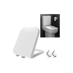 Square Toilet Seat, Heavy Duty Soft Close Toilet Seat With Quick Release, Top Fix 360 Stainless Adjustable Hinges, Easy To Clean, UF Material Anti-Bacterial Toilet Seats White Modern Toilet Lid