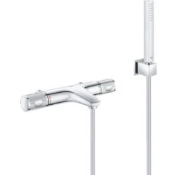 Grohe Grohtherm Thermostatic Bath/shower Mixer Set + Stick 1 Jet Shower, Wall Holder, Flexible Hose, Chrome (34780000-CUBESTICK)