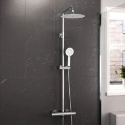 Modern Round Exposed Thermostatic Mixer Shower Set With Shower Head And Handheld
