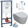Grohe Toilet Set Rapid SL Support Frame + Geberit Rimfree Wall Hung Toilet + Skate Cosmopolitan Flush Plate