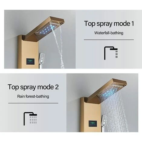 LED Hydromassage Shower Column Mixer 5 Functions Shower Panel Set For Bathroom Stainless Steel System Set With Fixed Shower Head,Massage,Hand Shower And Spout Bathtub - Image 2