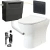 Rimless D Shape Back To Wall Toilet Pan With Soft Close Seat & Concealed Cistern Black Plate Button