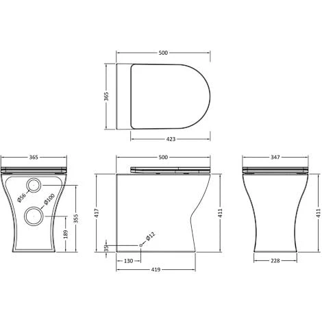 Rimless D Shape Back To Wall Toilet Pan With Soft Close Seat & Concealed Cistern Chrome Plate Button - Image 2