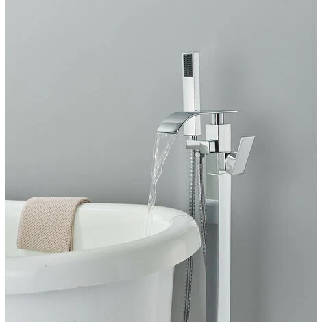 Robinet Baignoire Ilot Autoportante Mitigeur Baignoire Robinet Baignoire Îlot Bain Mélangeur Sur Pied Avec Douchette Chromé