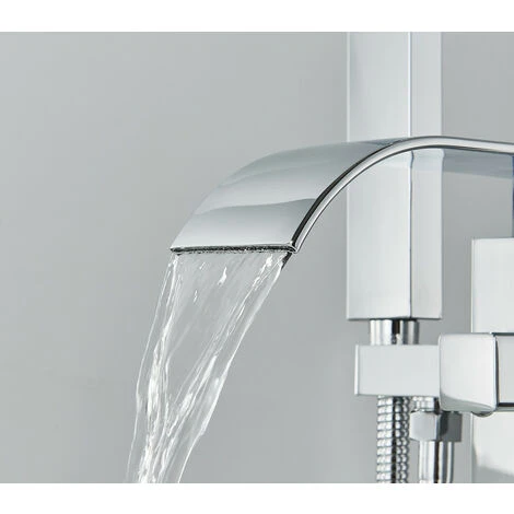 Robinet Baignoire Ilot Autoportante Mitigeur Baignoire Robinet Baignoire Îlot Bain Mélangeur Sur Pied Avec Douchette Chromé - Image 2