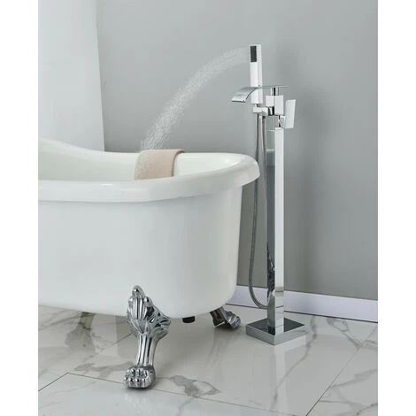 Robinet Baignoire Ilot Autoportante Mitigeur Baignoire Robinet Baignoire Îlot Bain Mélangeur Sur Pied Avec Douchette Chromé - Image 3