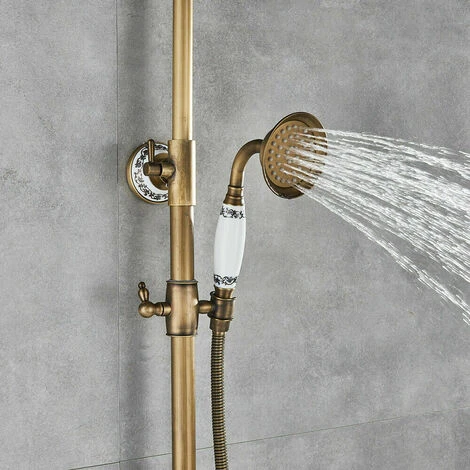 Antique Shower Faucet Set 8-inch Shower Head With Handheld Spray Double Lever Handle Tub Spout Triple Function Bathroom Shower FixtureWall Mount - Image 3