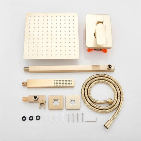 Ensemble De Douche Encastrable Doré Brossé 30cm30cm Système De Douche 2 Fonctions Mitigeur De Douche Avec Pommeau De Douche En Laiton Kit Douche Encastrable Plafond - Image 5