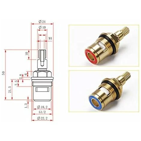 1/2" Ceramic Faucet Replacement Cartridge Hot And Cold Ceramic Disc Faucet Head For Kitchen Shower Room Brass Water Replacement Valves (Hot And Cold) - Image 4