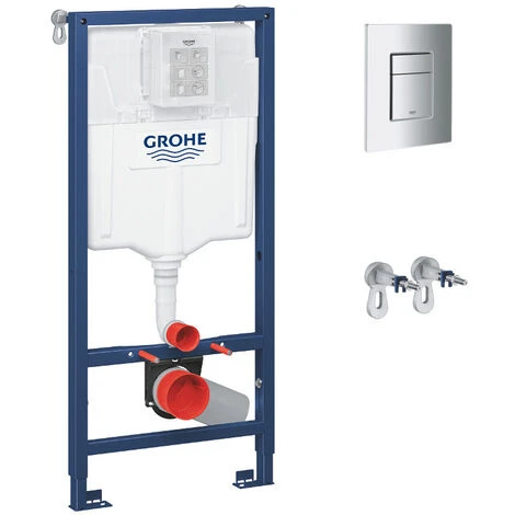 Grohe Toilet Set Rapid SL Support Frame + Serel SP26 Rimless Toilet, Invisible Fixings + Softclose Seat + Chrome Plate - Image 5