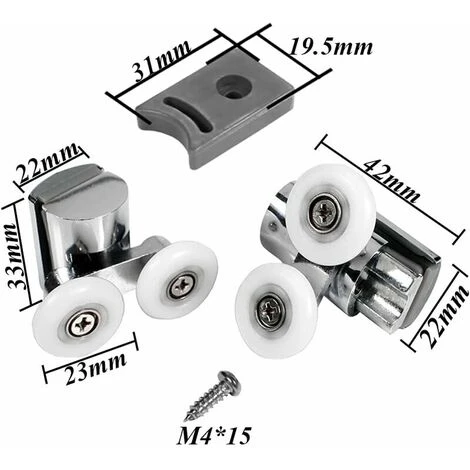 23mm Shower Roller 2 Pieces Up And Down Shower Door Rollers 23mm Shower Door Rollers Sliding Shower Door, - Image 2