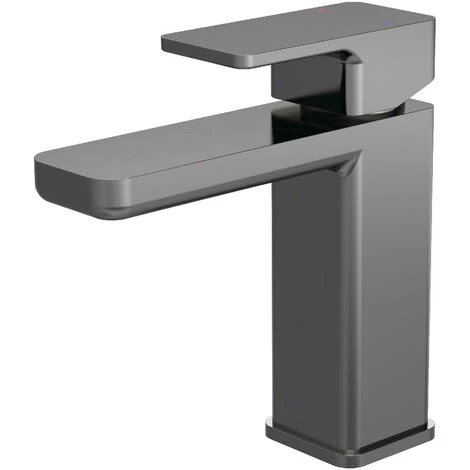 Nuie Windon Brushed Gunmetal Mono Basin Mixer Tap With Push Button Waste - WIN705