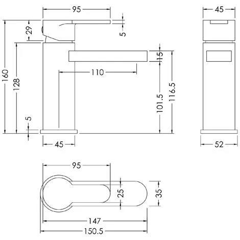 Nuie Windon Brushed Gunmetal Mono Basin Mixer Tap With Push Button Waste - WIN705 - Image 3