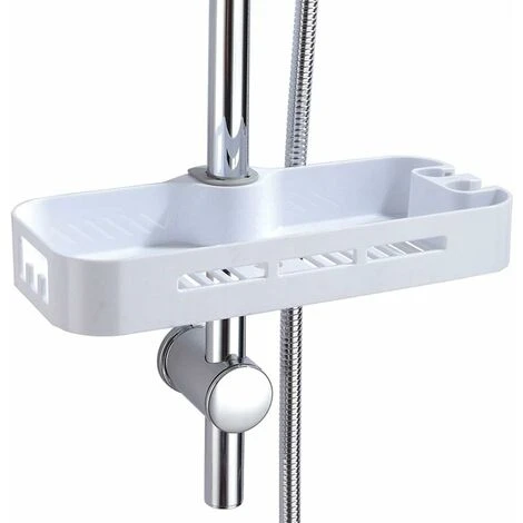 ABS Shower Shelf Bathroom Shower Caddy Rack Organizer For Soap Shampoo Conditioner With Two Hidden Hooks Detachable Shower Storage NO Drilling Wall Mounted For 25 Mm Riser Rail