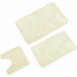 Bath Mat Set Of 3 Pieces - 3X Bath Mats (45x45 + 50x80 + 60x100cm) - Non-slip & Washable Bath Mat - With WC Cutout – CREAM