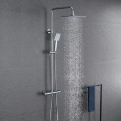 Sky Thermostatic Mixer Shower Set COOL TOUCH Thermostatic Valved Silve Square