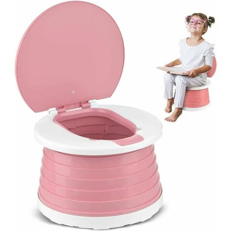 One Piece Infant Potty Potty Baby Child Potty Portable Foldable Potty Kids Travel Toilet Learning Cleaning Kids Boys Girls Car Potty Indoor Outdoor Park Camping (Pink)