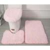 LITZEE Toilet Contour Mat Set Of 3 Soft Microfiber Bathroom Rugs Non-Slip PVC Flannel Studded Backing Bath Mat + Toilet Contour Mat + Lid Cover - Pink