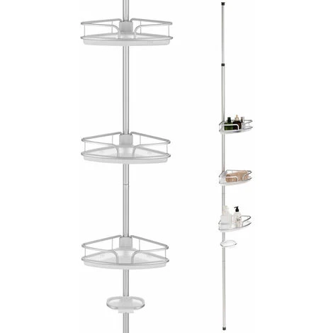 4 Tier Tension Corner Shower Caddy Rustproof Aluminum Bathroom Storage Shelves