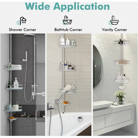 4 Tier Tension Corner Shower Caddy Rustproof Aluminum Bathroom Storage Shelves - Image 3