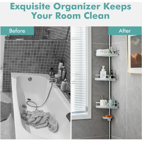4 Tier Tension Corner Shower Caddy Rustproof Aluminum Bathroom Storage Shelves - Image 4
