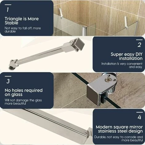 40cm Stainless Steel Frameless Shower Door Panel Fixed Wall-to-glass Support Bar For 8mm 10mm Thick Glass, - Image 3