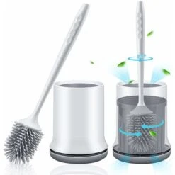 Silicone Toilet Brush With Wall And Stand Holder, Long Handled Toilet Brush And Quick Dry Holder Kit For Bathroom Cleaning And Organization - Gray