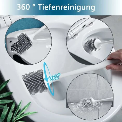 Silicone Toilet Brush With Wall And Stand Holder, Long Handled Toilet Brush And Quick Dry Holder Kit For Bathroom Cleaning And Organization - Gray - Image 2