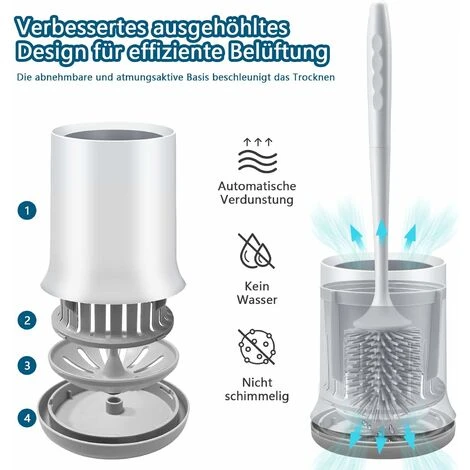 Silicone Toilet Brush With Wall And Stand Holder, Long Handled Toilet Brush And Quick Dry Holder Kit For Bathroom Cleaning And Organization - Gray - Image 3