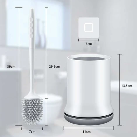 Silicone Toilet Brush With Wall And Stand Holder, Long Handled Toilet Brush And Quick Dry Holder Kit For Bathroom Cleaning And Organization - Gray - Image 5