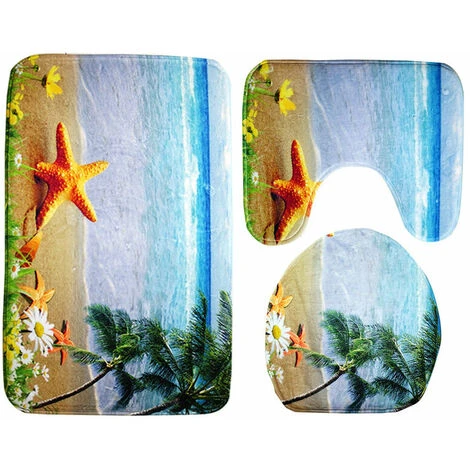 Non-Slip Three-Piece Bath Mat Set Bathroom Toilet Contour Rug Covers Toilet Seat Cover - Image 4