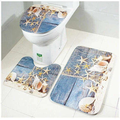 Non-Slip Three-Piece Bath Mat Set Bathroom Toilet Contour Rug Covers Toilet Seat Cover - Image 5