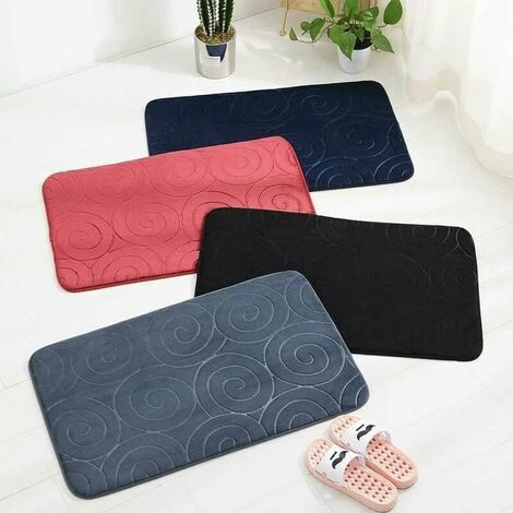 Set Of 3 Non-Slip Mats For Memory Foam Absorbent Bathroom Mats, Toilet Lid Cover, U-Shaped Protective Mat, Black - Image 3