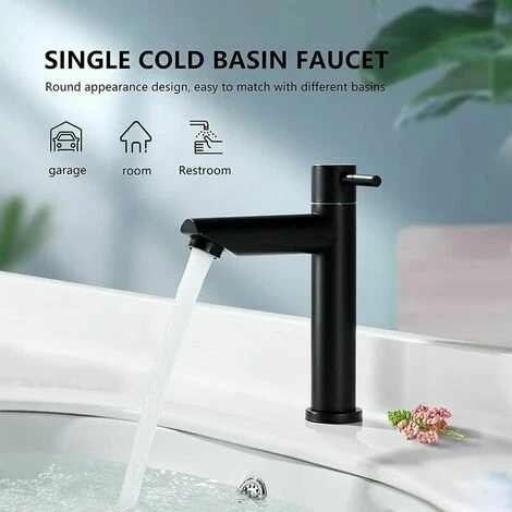 Bathroom Faucet Cold Water Only Matte Black Bathroom Sink Faucet Modern Style Stainless Steel Cold Water Faucet, Applicable Scope(Bathroom,Sink,Basin,Toilet) Thsinde - Image 3