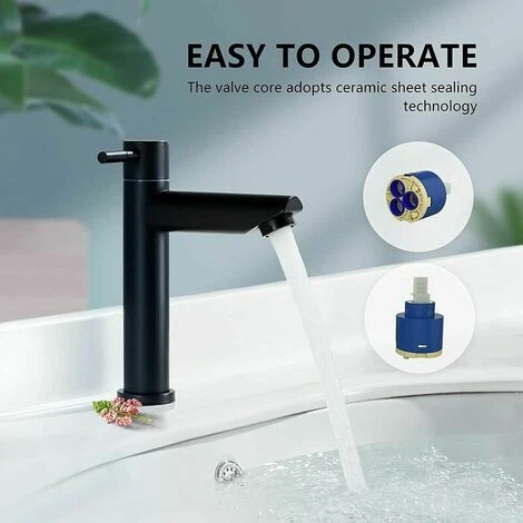 Bathroom Faucet Cold Water Only Matte Black Bathroom Sink Faucet Modern Style Stainless Steel Cold Water Faucet, Applicable Scope(Bathroom,Sink,Basin,Toilet) Thsinde - Image 4