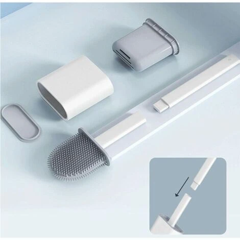 Flex Silicone Toilet Brush With Holder, Deep Cleaning Toilet Brush With Non-Slip Plastic Handle, Folding Bowl Head For Cleaning The Toilet Corner,Grey - Image 2