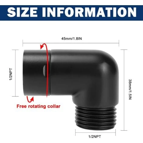 Rose-Hand Shower Elbow Adapter For 90 Degree Shower Arm Matte Black - Image 2