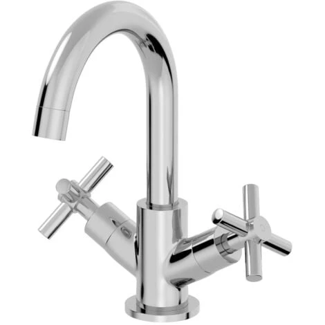 Bathroom Mono Basin Mixer Tap Waste Modern Cross Head Handle - Image 4