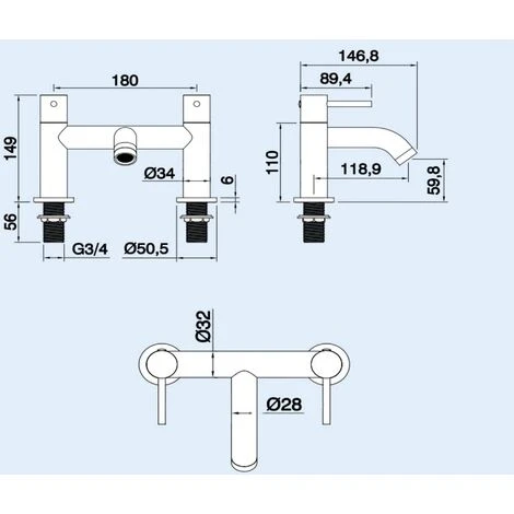 Modern Brushed Brass Designer Deck Mounted Bath Filler Tap - Image 2